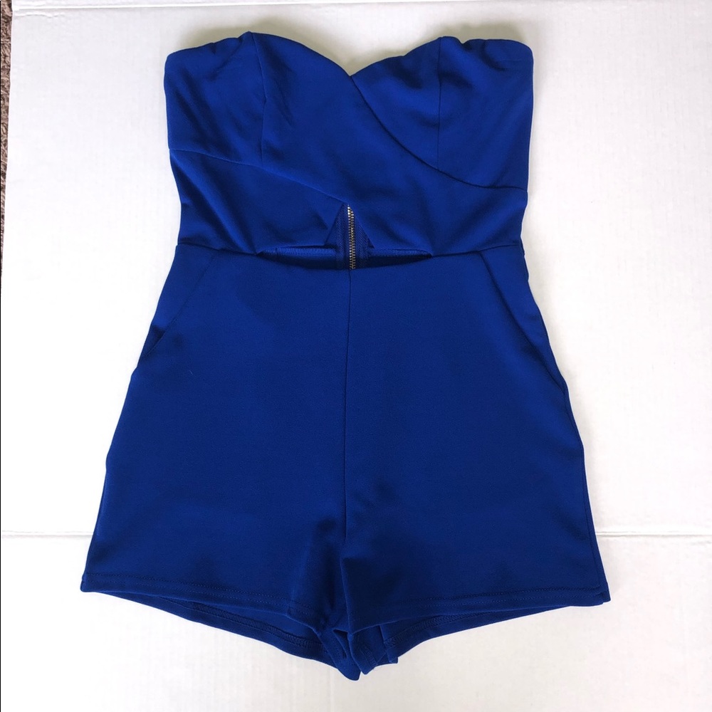 Blue Cut-Out Strapless Romper